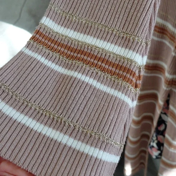 Striped Tan Long Belted Cardigan - Picture 6 of 11